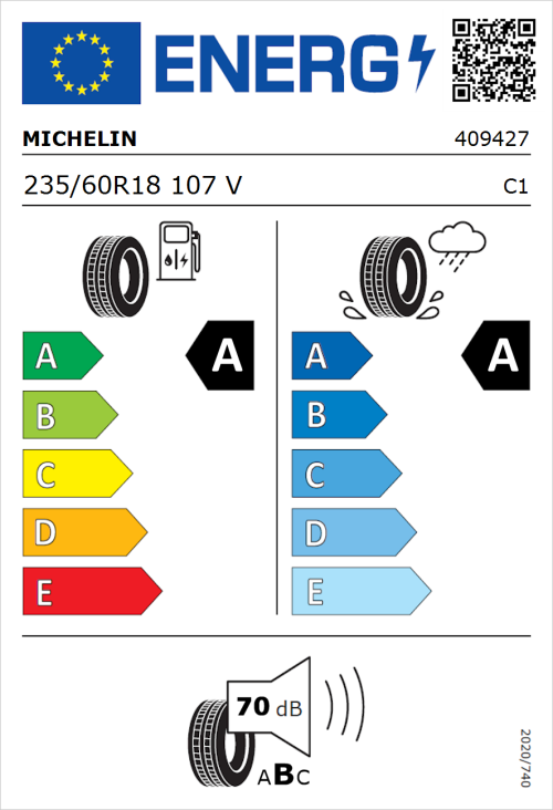 Tyre Label for Michelin Pilot Sport 4 235/60R18 107V