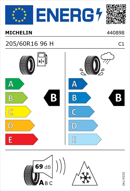 Tyre Label for Michelin CrossClimate 2 205/60R16 96H