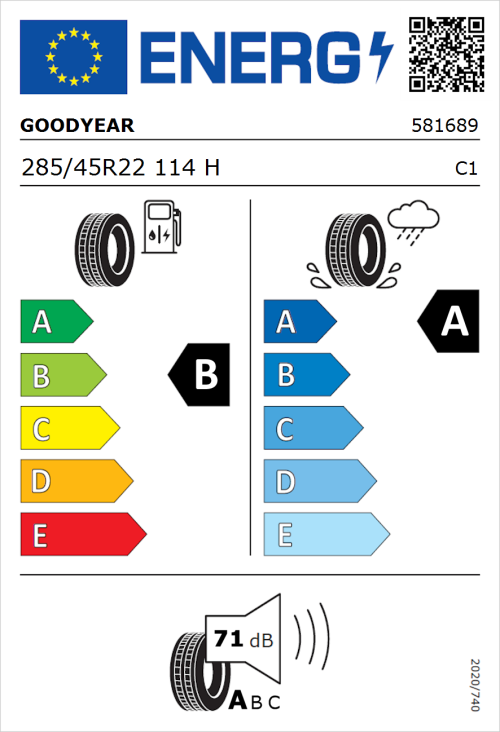 Tyre Label for Goodyear Eagle F1 Asymmetric 2 SUV 285/45R22 114H