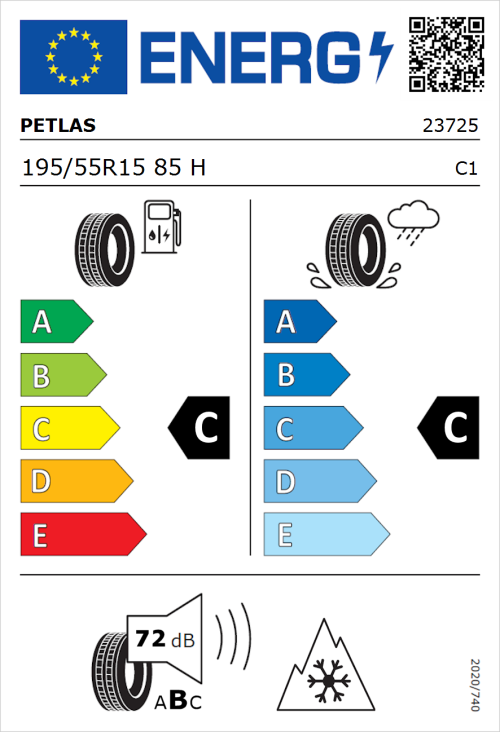 Tyre Label for Petlas Multi Action PT565 195/55R15 85H