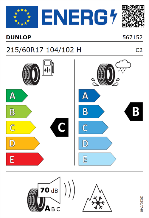 Tyre Label for Dunlop SP Winter Sport 3D 215/60R17 104/102H