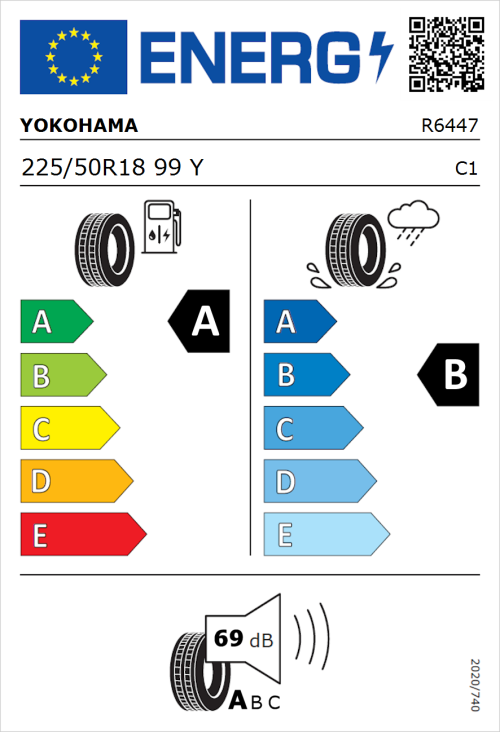 Tyre Label for Yokohama Advan Sport V107 225/50R18 99Y