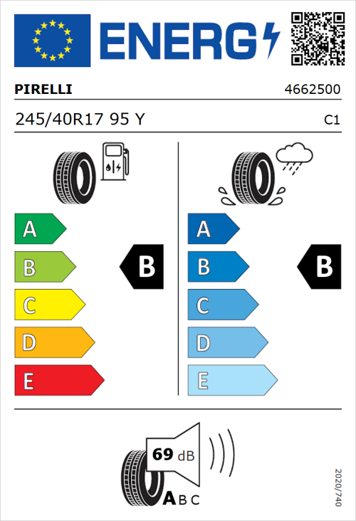 Tyre Label for Pirelli Powergy 2 245/40R17 95Y