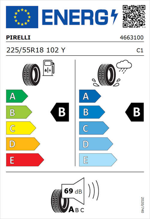 Tyre Label for Pirelli Powergy 2 225/55R18 102Y