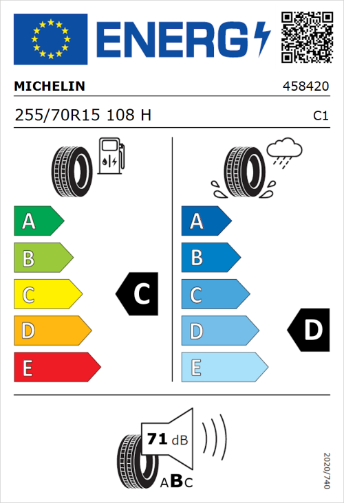 Tyre Label for Michelin Latitude Cross 255/70R15 108H