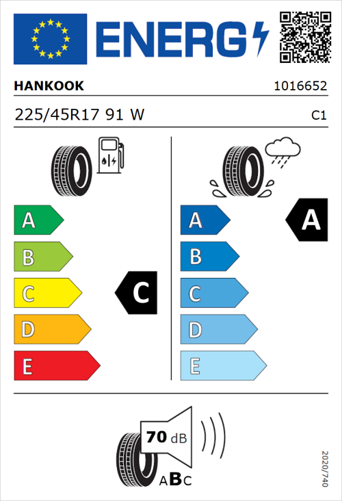 Tyre Label for Hankook Ventus S1 evo2 SUV K117 225/45R17 91W