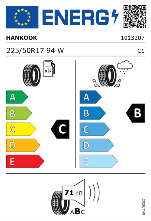 Tyre Label for Hankook Ventus S1 evo2 SUV K117 225/50R17 94W