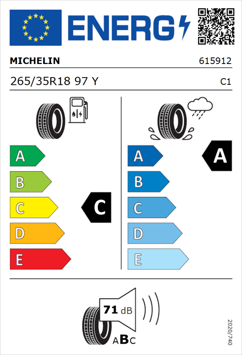 Tyre Label for Michelin Pilot Sport 4 265/35R18 97Y
